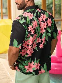 ResortEase Camisa de manga corta con estampado aleatorio para hombre de talla grande