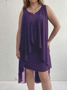 SHEIN Clasi Plus Size Women's Simple Everyday Sleeveless Mesh Dress - Purple - View 5