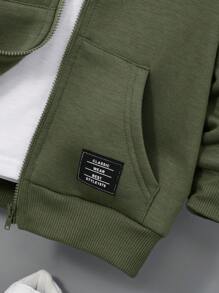 SHEIN Young Boys' Casual Comfortable Hooded Zip-Up Sweatshirt,In Fall/Winter