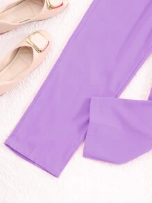 少女實色簡約日常上衣、褲子和夾克3件套裝 - 紫色 - 查看 4