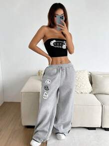Muchica Conjunto informal de monos sin tirantes con estampado deportivo - Gris - Ver 4