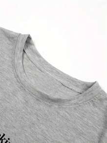 INAWLY Plus Letter Graphic Drop Shoulder Tee Graphic Tees Women Tops
