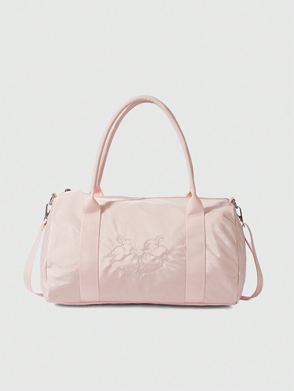 ROMWE Kawaii Pattern: 336027 Rabbit Bow Short-Distance Travel Bag For Women, Multi-Purpose Large Capacity Lightweight Sports And Fitness Bag, Shoulder Bag For Business Trip And Registration, Luggage Storage Bag, Cute Bow Bag For Women