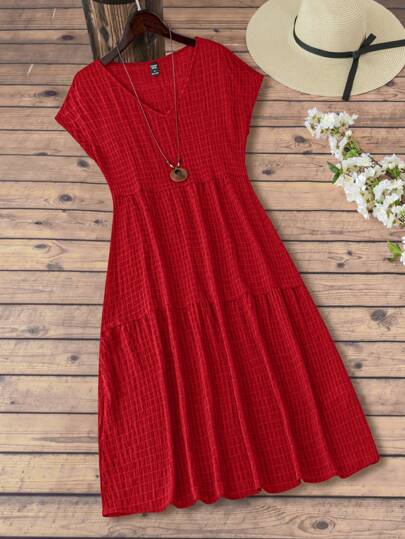 EMERY ROSE 女式短袖V領夏日鄉村度假連衣裙