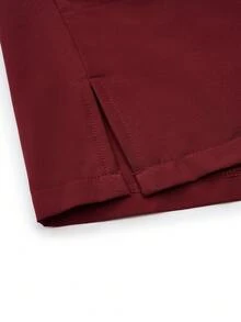 SHEIN TaskFit 勃艮第红色纯色 V 领短袖上衣和卷边长裤制服套装、手术服套装 - 酒紅色 - 查看 12