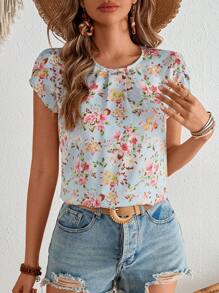 SHEIN VCAY Áo Sơ Mi Mùa Hè In Hoa Xếp Ly Cho Nữ Đi Nghỉ - Nhiều màu - Xem 1