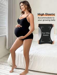 Maternity Stretchy Extendable Belly Support Bodysuit - Black - View 3