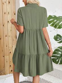 EMERY ROSE Teacher Clothes Teacher Dress Women Casual Clothes Linen Green Women Dresses - Green - View 2