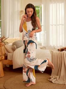 Serenescape 鸟与叶印花交叉后背睡衣套装，女士睡衣套装，节日季