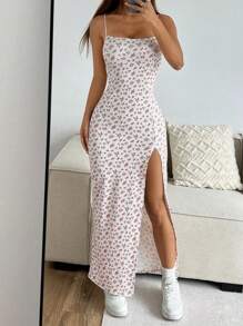 SHEIN EZwear 女式夏季休閑高衩迷你小花吊帶裙 - 彩色 - 查看 1