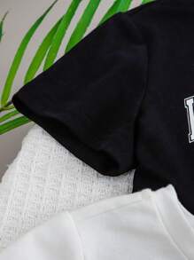 SHEIN Conjunto de 3 piezas para bebé niño con sudadera de punto suave con cuello redondo y mangas cortas con diseño impreso de letras