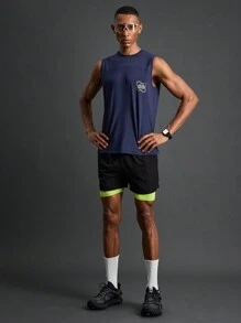 Manfinity Sport Polished Camiseta sin mangas de gimnasio estilo novio con estampado de letras de cuello redondo para entrenamiento diario de hombres