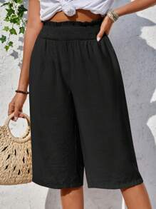 SHEIN LUNE Women's Solid Color Straight-Legged Vacation And Leisure Long Pants - Black - View 5