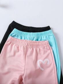 SHEIN 3pcs Young Girls' Heart Printed Simple Daily Culottes Chic Outfits For Autumn/Winter - Multicolor - View 5