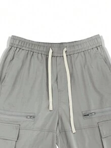 Manfinity EMRG Loose Fit Men's Cargo Pants With Flap And Side Pockets, For Fall - Light Grey - View 6