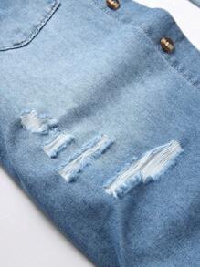 Manfinity Homme 男士破洞口袋貼布牛仔襯衫不帶T恤