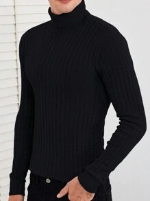 EURMUSE Men's Turtleneck Solid Color Sweater - Black - View 3
