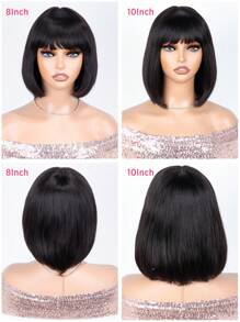 Glueless Bob Wig With Bangs Human Hair Short Straight Bob Wig With 2.5"X1" Lace Top Natural Black Bob  Wig With Very Light Yaki Texture - S1B - View 5