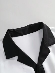 Manfinity Homme Men's Summer Holiday Vacation Color Block Short-Sleeved Shirt And Shorts Casual Set, Boyfriend Gift - Black and White - View 4