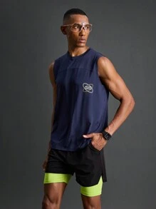 Manfinity Sport Polished Camiseta sin mangas de gimnasio estilo novio con estampado de letras de cuello redondo para entrenamiento diario de hombres