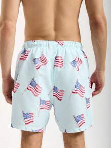 Zalmeno Men's American Flag Printed Drawstring Summer Beach Shorts - Multicolor - View 2