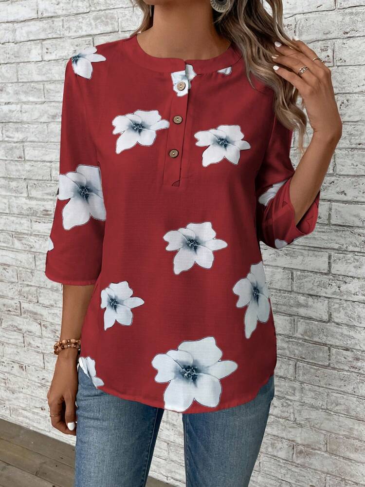 Women's Casual Shirt With Random Print, Simple Style