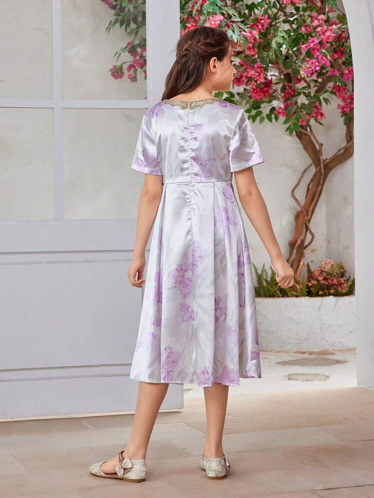 Tween Girl Random Printed Short Sleeve Dress