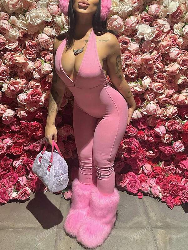 Women's Cute Y2K Halter Street Backless Butt Lifting Slim Fit Jumpsuit