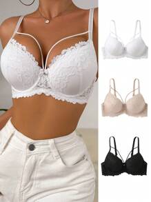 Conjunto de 3 sostenes de encaje para mujer con aro de refuerzo