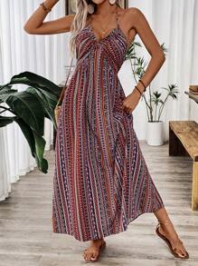 Breezaya Long Beach Print Casual Dress, Summer - Multicolor - View 4