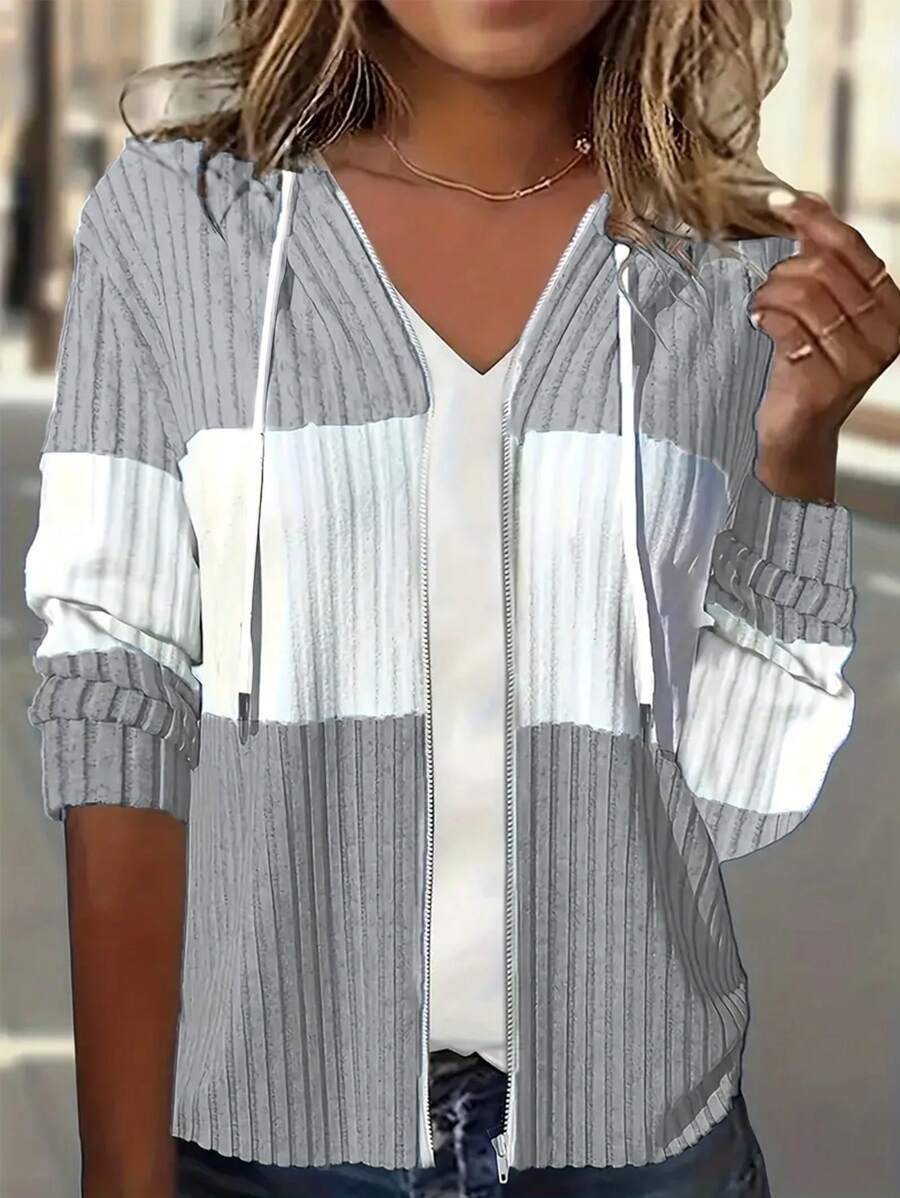 INAWLY Women's Spring And Autumn Casual Color Blocking Drawstring Hooded Jacket Fall Winter Cloth For Women - Multicolor - View 1