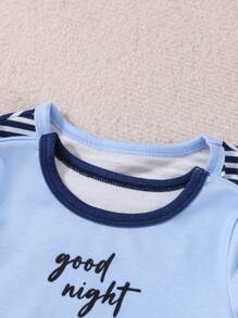 4pcs Baby Boy Panda Stripe Print Long Sleeve Casual Two-Piece Pajama Set Snug Fit - Blue - View 5