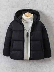 SHEIN Explorewe Palton căptușit cu glugă, de zi cu zi, de culoare uni, pentru tineri