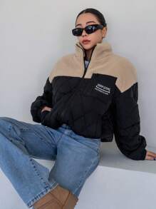 DAZY Women's Casual Colorblock Stand Collar Padded Coat, Winter ,Winter Women Clothes,Winter Coat Women