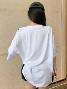 DAZY Camiseta de tirantes holgada de verano para mujer con cuello redondo impreso y mangas caídas, camiseta grande con estampado gráfico