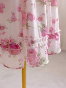 Soleia Vacation Romantic Pink Floral Puff Sleeve Plus Size Dress