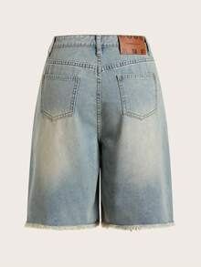 Coolane Short de mezclilla con proceso de lavado desgastado al estilo Y2K, moderno y urbano, de vuelta al colegio, para mujeres - Lavado ligero - Ver 2