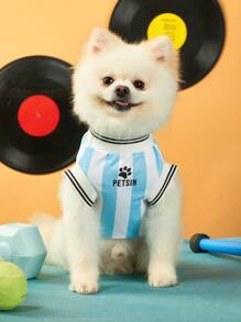 PETSIN 阿根廷#1寵物狗/貓足球運動衫，條紋設計，印有英文數字和字母，帶有彈性收口的袖口和下擺，適合所有品種的寵物背心 - 彩色 - 查看 3