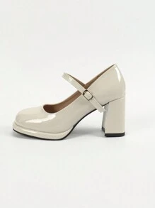 Zapatos de tacón grueso y punta redonda de Mary Jane con plataforma impermeable