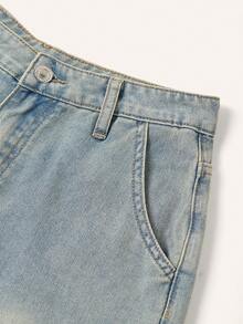 Coolane Short de mezclilla con proceso de lavado desgastado al estilo Y2K, moderno y urbano, de vuelta al colegio, para mujeres - Lavado ligero - Ver 4