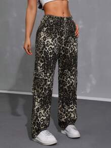 SHEIN EZwear 女性豹紋牛仔褲 - 彩色 - 查看 5
