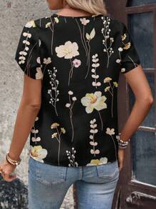 EMERY ROSE Women's Random Printed Short Sleeve Shirt (Pattern Randomly Cut) - Black - View 2