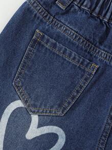 Jeans con stampa di individualità e cristalli decorativi per lo spirito scolastico, per ragazze adolescenti - Blu lavato scuro - Visualizzare 6