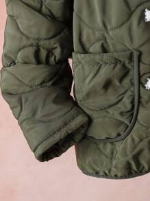 Tween Boy Loose Fit Diamond Patterned Horn Button Padded Coat - Army Green - View 4