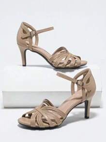 Rainbow Color Hollow-Out High Heel Sandals For Women With Strap, Peep-Toe, Soft Sole, Sexy Mediterranean Style