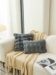 1 件深灰色仿毛皮装饰抱枕套（不含枕芯），现代法兰绒绒面抱枕套，拉链封口，适用于家居、沙发、客厅 - 深灰色 - 查看 2