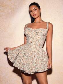 SHEIN SXY 夏季宮廷風格花卉荷葉邊長裙，芭蕾靈感長裙