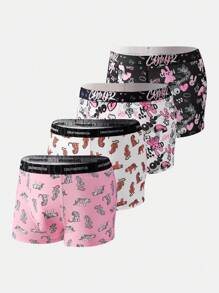 Men's Cartoon Print Woven Boxer Shorts (4pcs/Set) - Multicolor - View 1