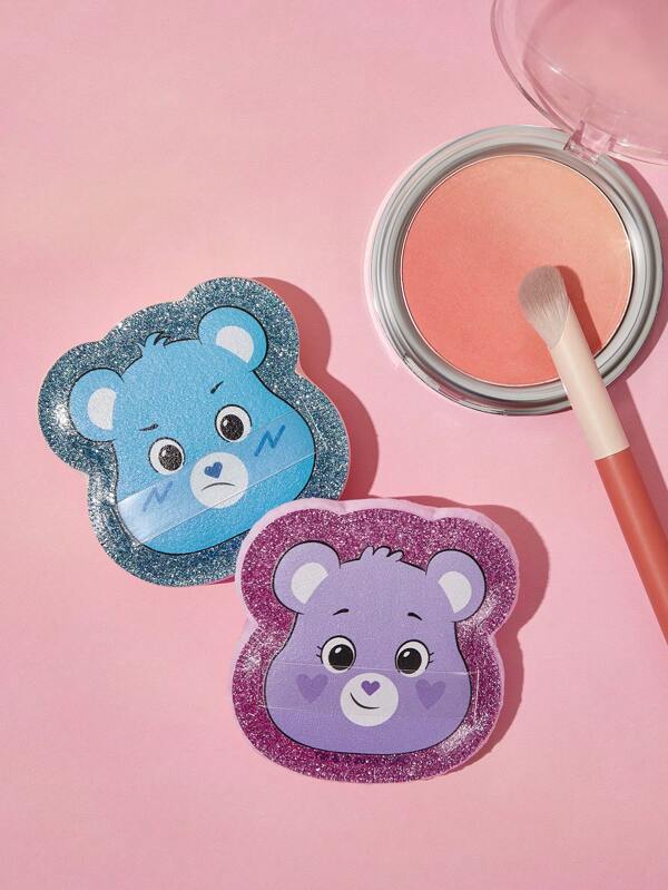 SHEIN X Care Bears Set Di 2 Spugne Per Trucco Con Motivi Di Orsetti Teddy A Forma Di Cuore