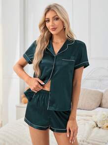 Conjunto de pijama con ribete de contraste - Verde - Ver 5